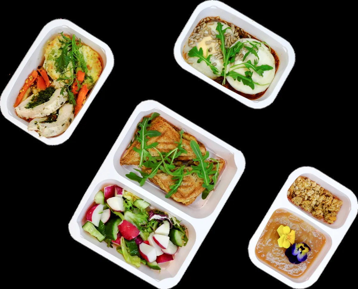 Five finished meal boxes — your first five orders