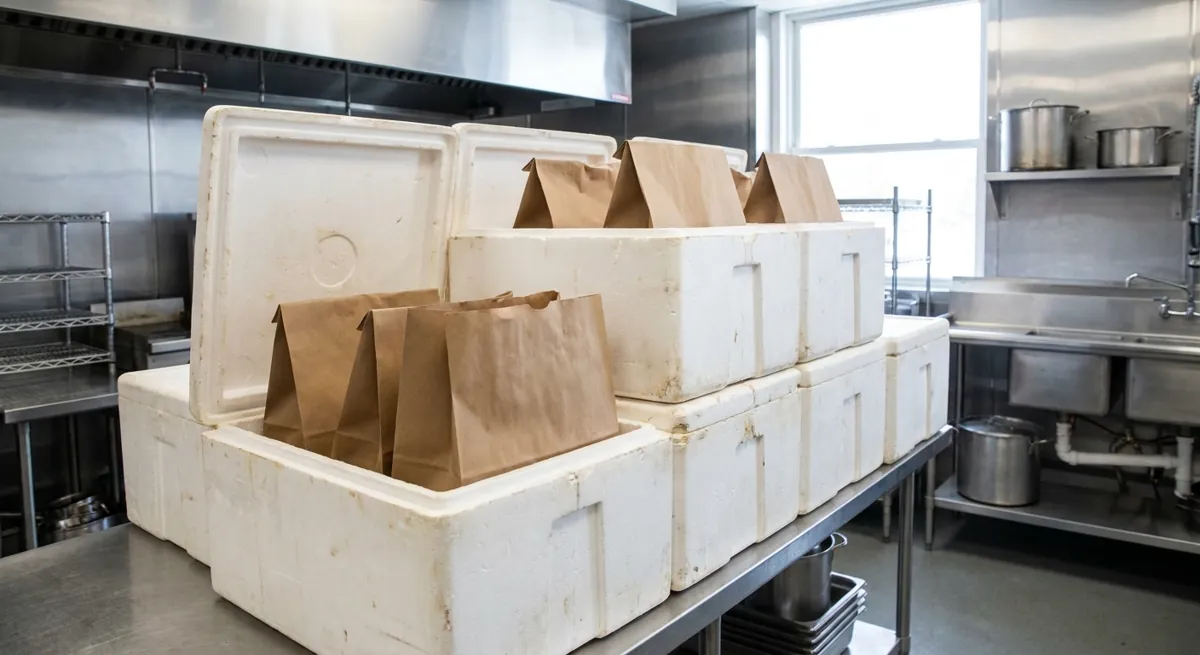 Insulated transport boxes and packed delivery bags, ready to go