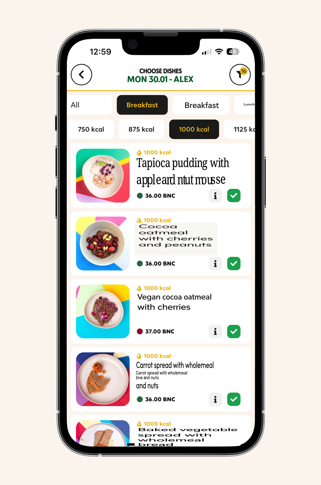 Flambia Food app: the daily menu with a rating on every dish