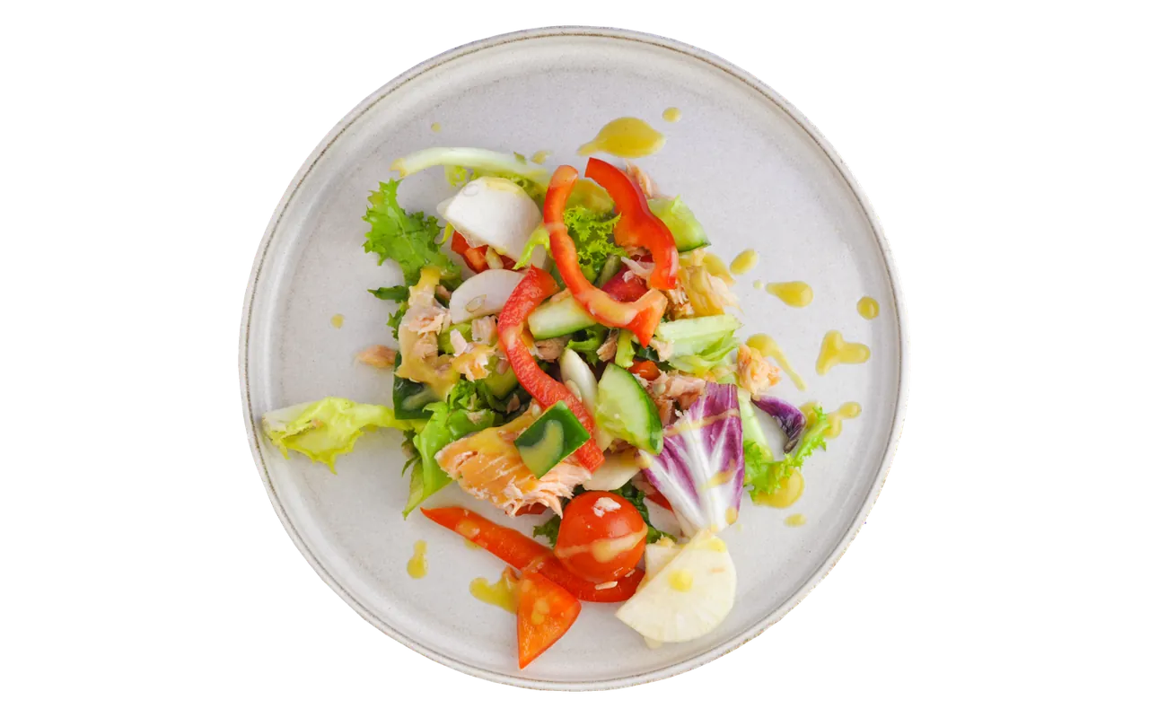 A finished meal — salmon salad