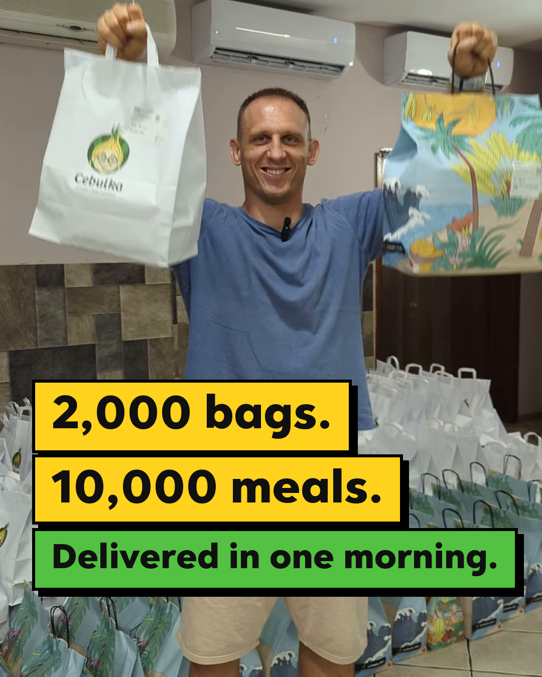 Instagram reel: 2,000 bags, 10,000 meals, delivered in one morning